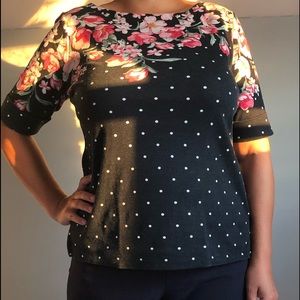 Karen Scott Pink&Black Floral Blouse